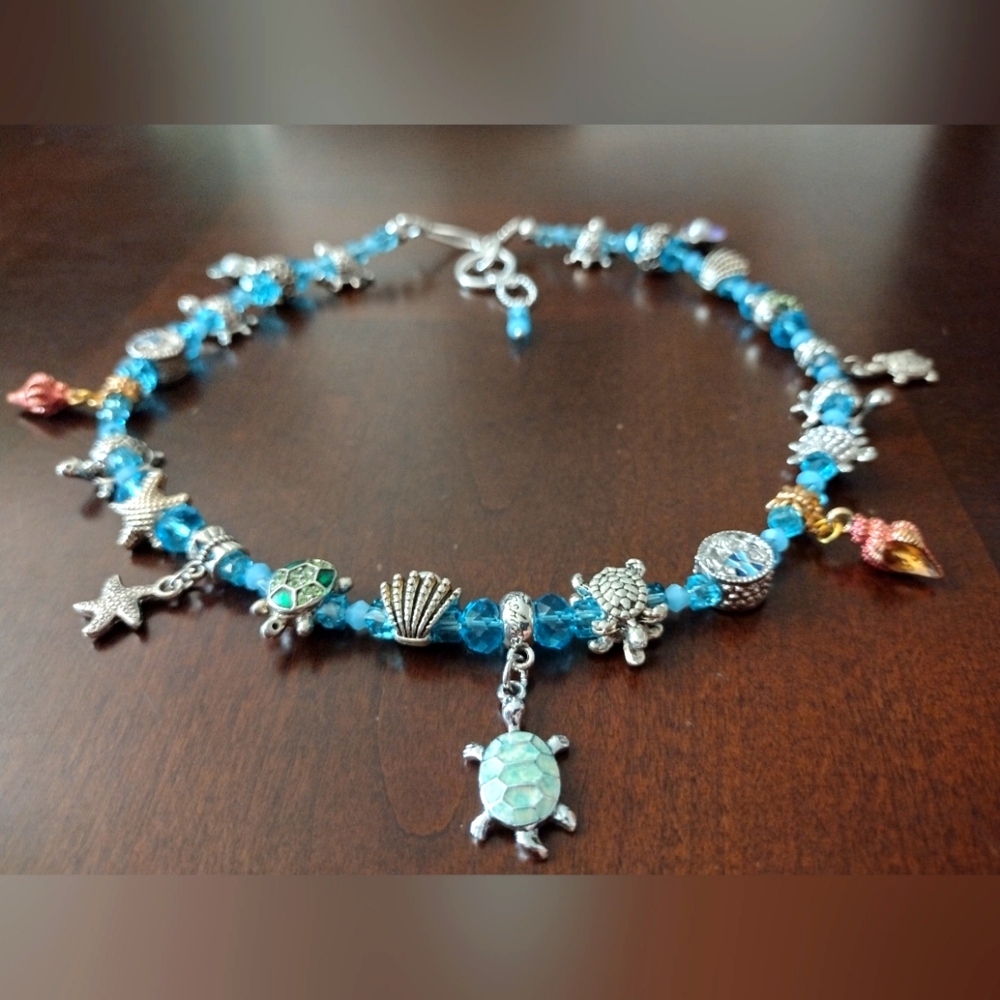 Mainly turtles necklace, multiple charms, adjustable from 17.5"-19" Handmade